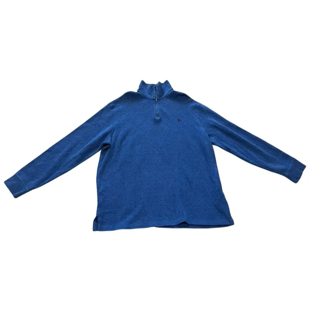 Polo Ralph Lauren Pullover Men XL Blue 1/4 Zip Mock Neck Preppy Y2K Sweater